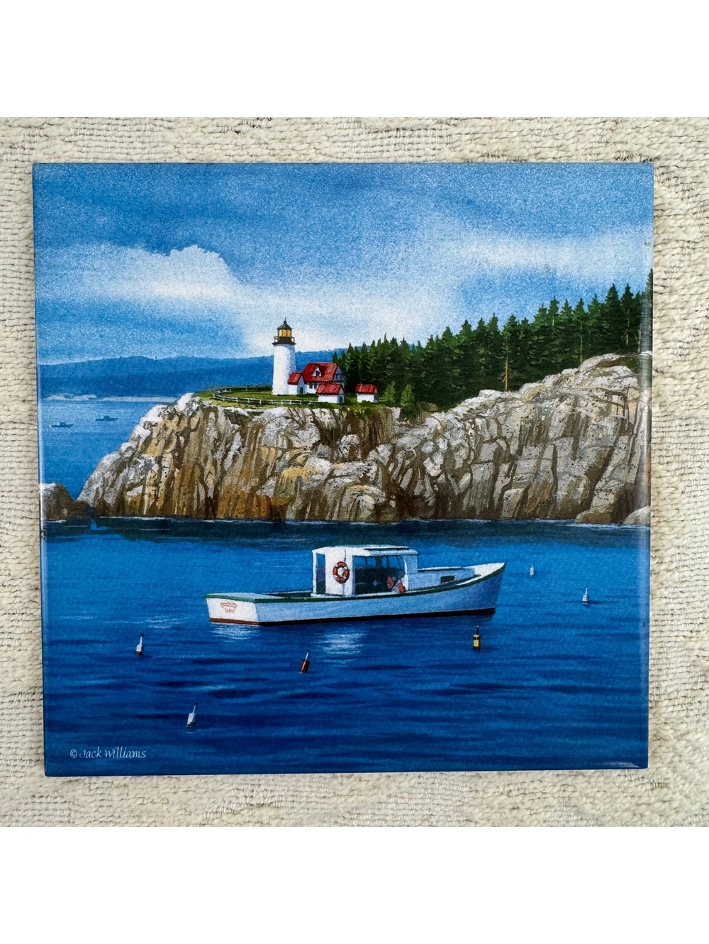 Jack Williams Cape Shore Maine Lighthouse Lobster Boat Souvenir Tile Trivet